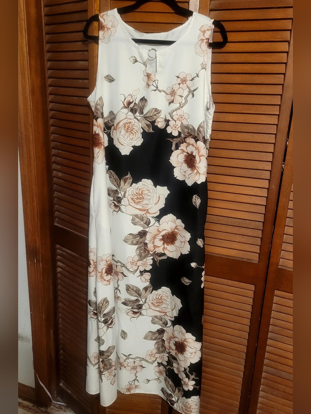 Floral Tank Maxi Dress Black White Neutral Tones Size XL